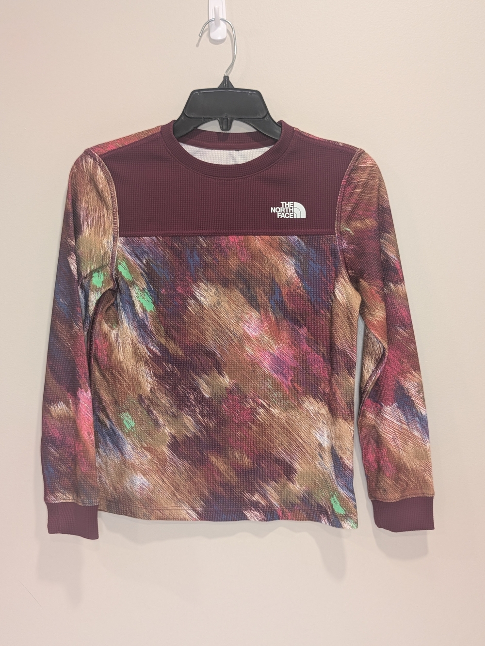 The North Face Girls Thermal Waffle Knit Abstract Graphic Long Sleeve Top